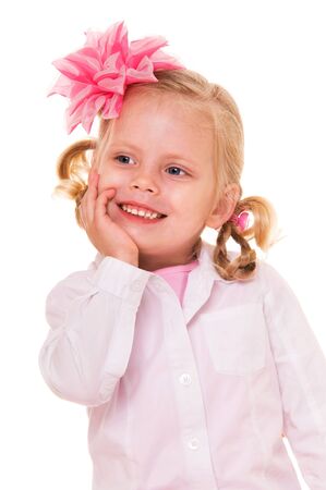 Portrait of the happy girl, isolated on  white.の写真素材