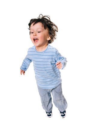 jumping child on whiteの写真素材
