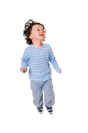 jumping child on whiteの写真素材