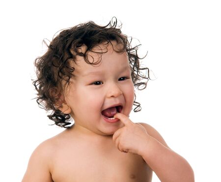 Happy isolated on whiteの写真素材