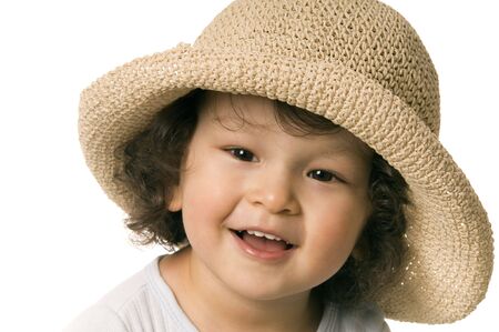 The child in a straw-hat.の写真素材