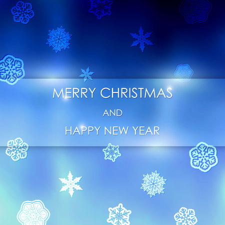 New year blue blurred background with snowflakes with text Marry Christmas And Happy New Yearのイラスト素材