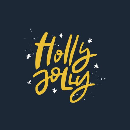 Holly Jolly vector brush lettering. Handwritten Christmas typography print for flyer, poster, card, banner. Hand drawn decorative design element.のイラスト素材