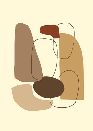 Abstract contemporary poster or card. Aestetic geometric collage background. Hand drawn composition, freehand organic shapes. Vector.のイラスト素材