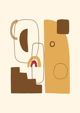 Abstract contemporary poster or card. Aestetic geometric collage background. Hand drawn composition, freehand organic shapes. Vector.のイラスト素材