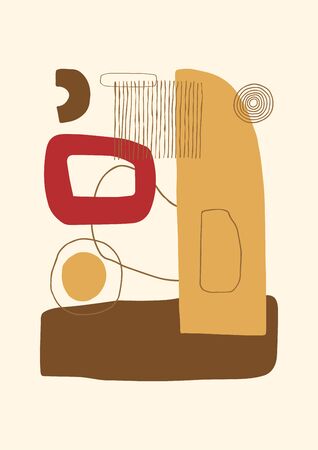 Abstract contemporary poster or card. Aestetic geometric collage background. Hand drawn composition, freehand organic shapes. Vector.のイラスト素材