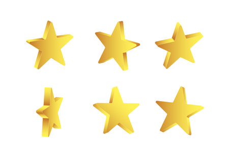 Shiny golden 3d stars isolated on white background. Vector.