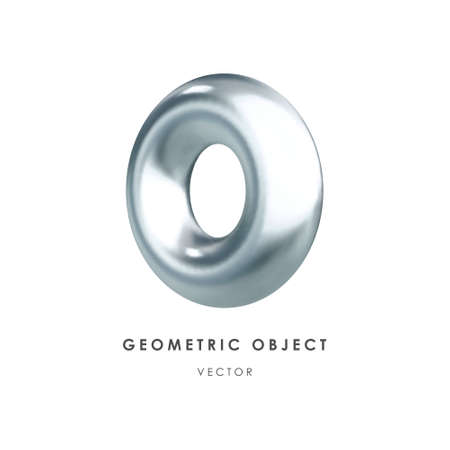 Vector 3d silver torus on white background. Realistic design element, three-dimensional object. Metallic texture.のイラスト素材