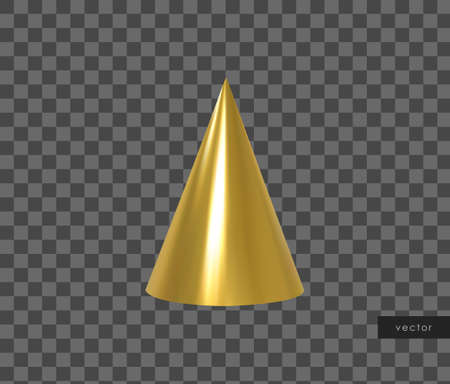 3d geometric object. Isolated metallic gold cone. Vector.のイラスト素材