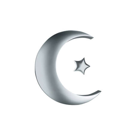 Ramadan silver symbol. Realistic 3d gold crescent and star. Vector.のイラスト素材