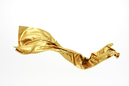 Abstract flying golden fabric. Wavy gold cloth. 3d rendering.の写真素材