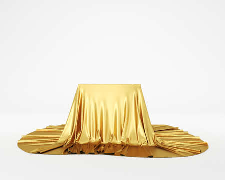 Golden silky cloth pedestal podium. 3d rendering.の写真素材