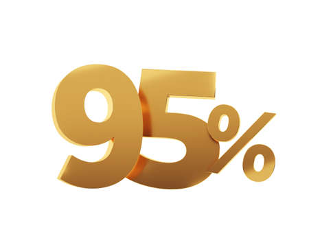 Golden ninety five percent on white background. 3d render illustration.の写真素材