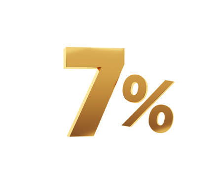 Golden seven percent on white background. 3d render illustration.の写真素材