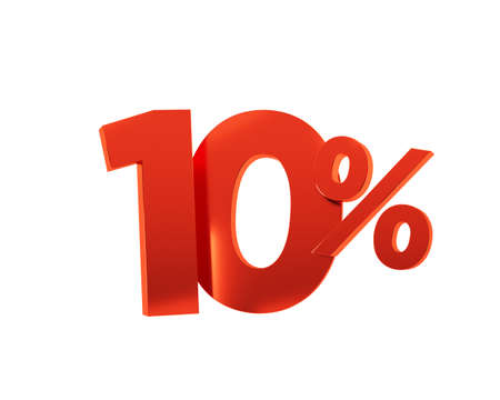 Red ten percent on white background. 3d render.の写真素材