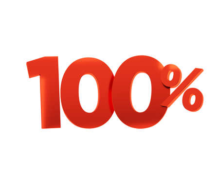 Red one hundred percent on white background. 3d render illustration.の写真素材