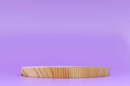 Wood pedestal, podium mockup on purple background. 3d rendering.の写真素材