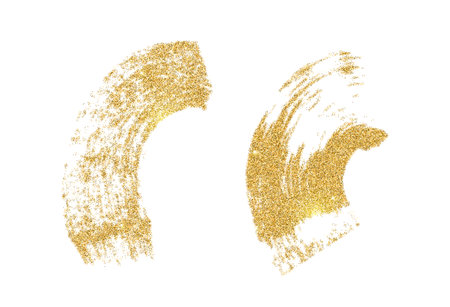 Vector gold paint smears set. Glitter elements isolated on white background.の写真素材