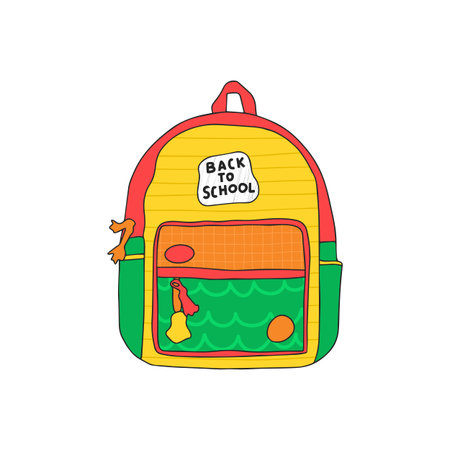 Colorful school backpack. Hand drawn vector school bag isolated on white background.