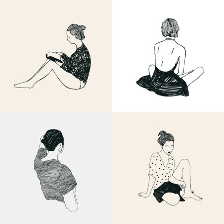Vector modern illustration set. Aesthetic minimalist style. Hand drawn print, graphic print.のイラスト素材