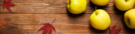 Universal  banner for different professions with apples on a tree backgroundの写真素材