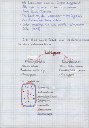School student's notes on biology, in a school notebook about the types and structure of cellsの写真素材
