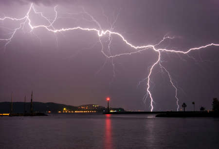 Lightning above the lakeの写真素材