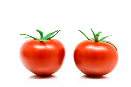 Red tomatoes isolated on white backgroundの写真素材
