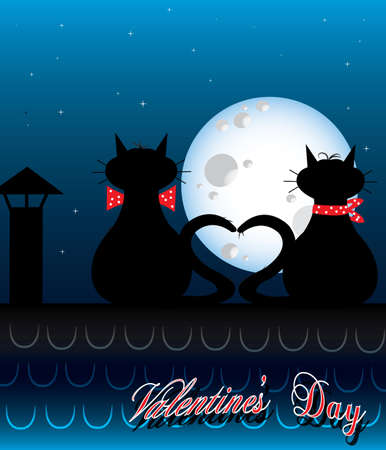 Valentines day background with lovely catsのイラスト素材