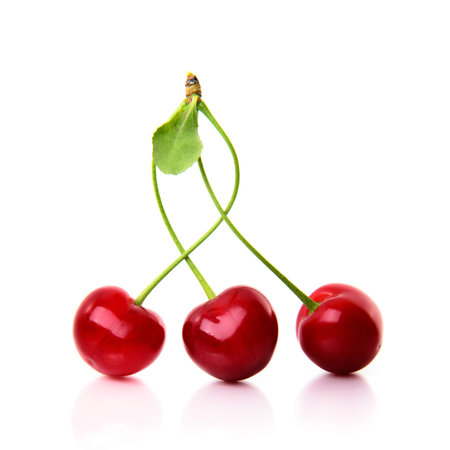 Red ripe cherry isolated on white background