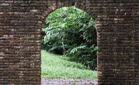 Arched curved stone gatewayの写真素材
