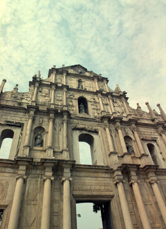 Ruins of St Paul in Macau.  The Facade of the Cathedral of St Paul in Macau.  Built from 1582 to...