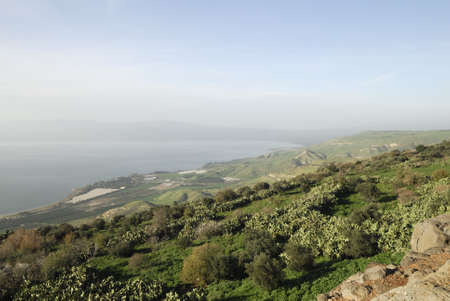 View of the Sea of Galilee from the Golan Heights in Israelの写真素材