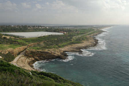 View of the coastline at the Israel bordering with Lebanon of Rosh HaNikra near the Grottoesの写真素材