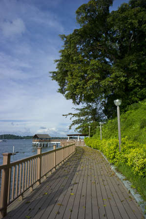 Board walk along Changi Beach located at the eastern part of Singaporeの写真素材