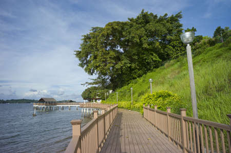 Board walk along Changi Beach located at the eastern part of Singaporeの写真素材