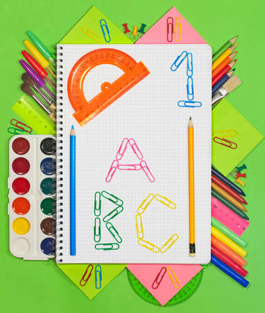 School supplies  pencils, paints, markers, pens  Student and office tools の写真素材