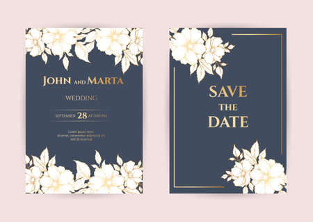 Wedding Invitation with Gold Flowers. Cover design with an ornament of golden leaves.のイラスト素材