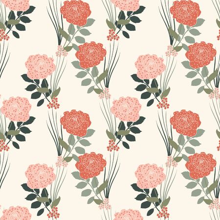 blush dot rose flower leaf stem ivory background designのイラスト素材