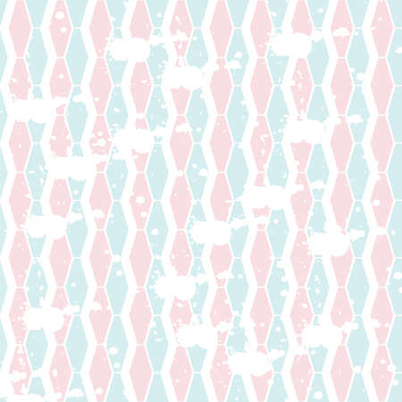 abstract geometry diamond watercolor splashed in light blue and pink seamless pattern designのイラスト素材