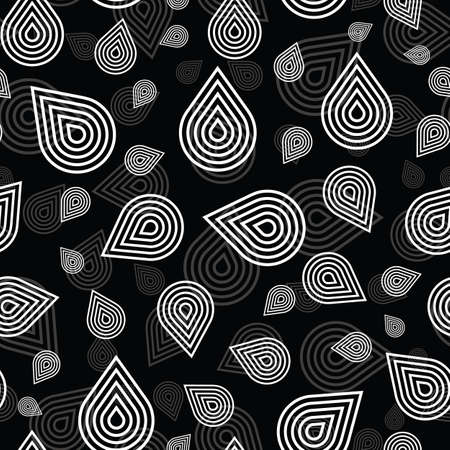 abstract stylized retro black and white background with rain drops seamless pattern design. Vector illustration great for wallpaper, wrapping paper, textileのイラスト素材