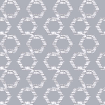abstract stylish grey white background hand drawn linear hexagons vector seamless pattern designのイラスト素材