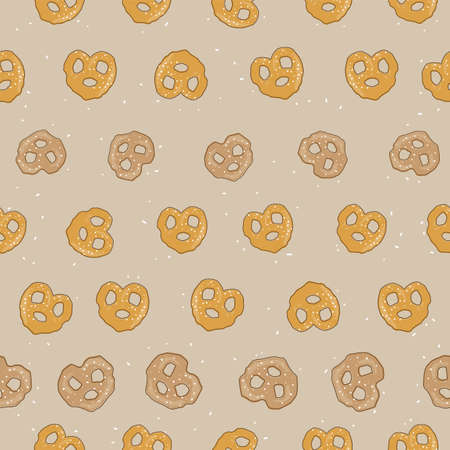 salted pretzel seamless pattern on beige background designのイラスト素材