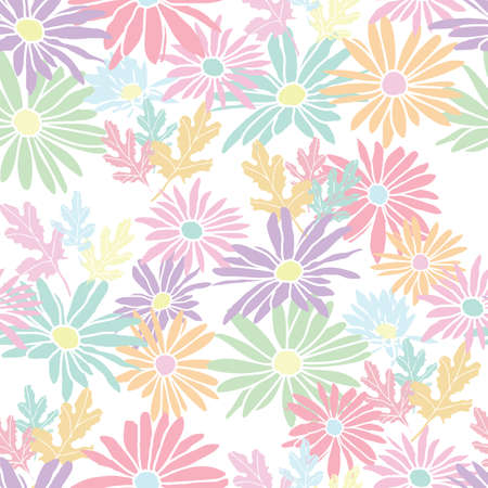Abstract flowers hand drawn chamomile blossom sketch drawing seamless pattern designのイラスト素材