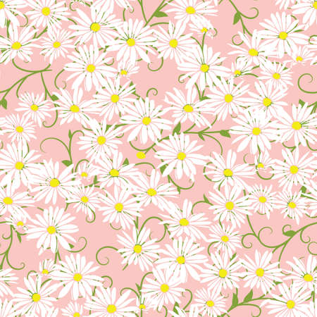 Abstract flowers hand drawn chamomile blossom sketch drawing seamless pattern vines pattern background designのイラスト素材