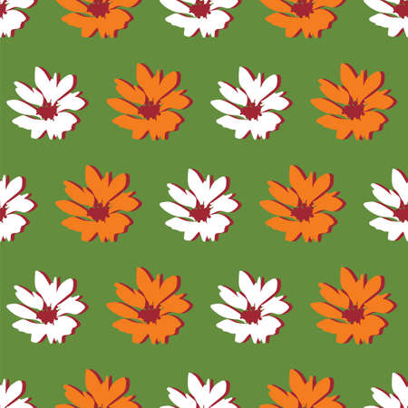 Seamless pattern with vintage hand drawn wildflowers on green background designのイラスト素材