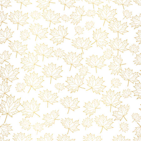 pattern with fall leaf, abstract golden outline leaf texture on white background designのイラスト素材