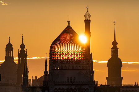 former tobacco factory in Dresden as a replica of a mosque, Germany, Saxony, Dresdenの写真素材
