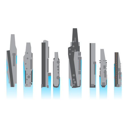 upside view aircraft carrier icon setのイラスト素材