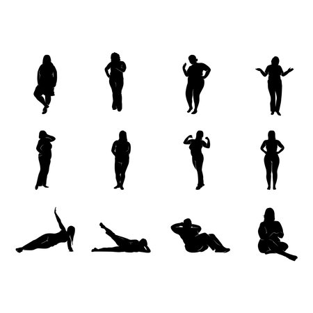 fat woman silhouette setのイラスト素材